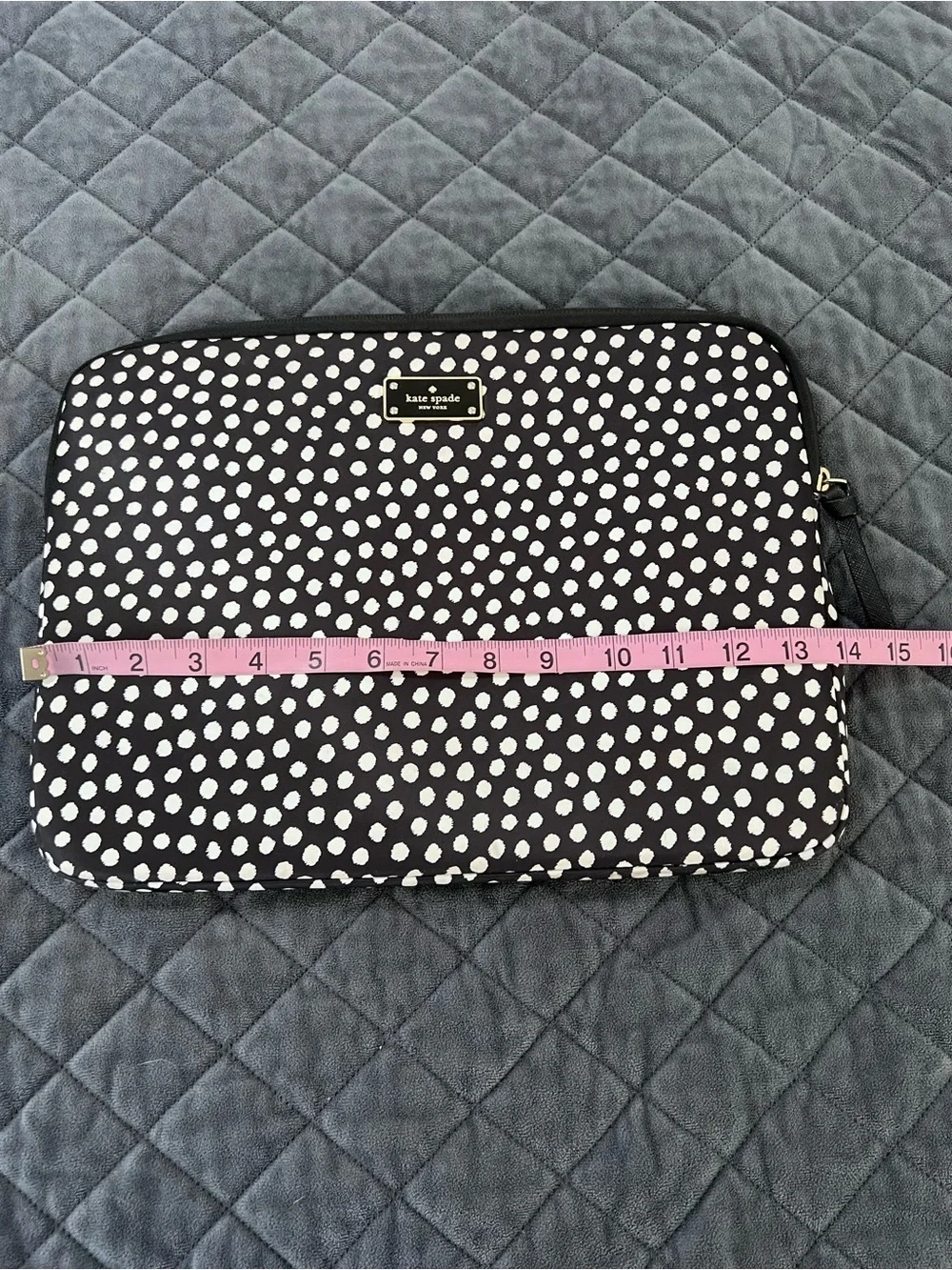 Kate Spade black polka dot laptop case sleeve pouch Case Bag Zip Around